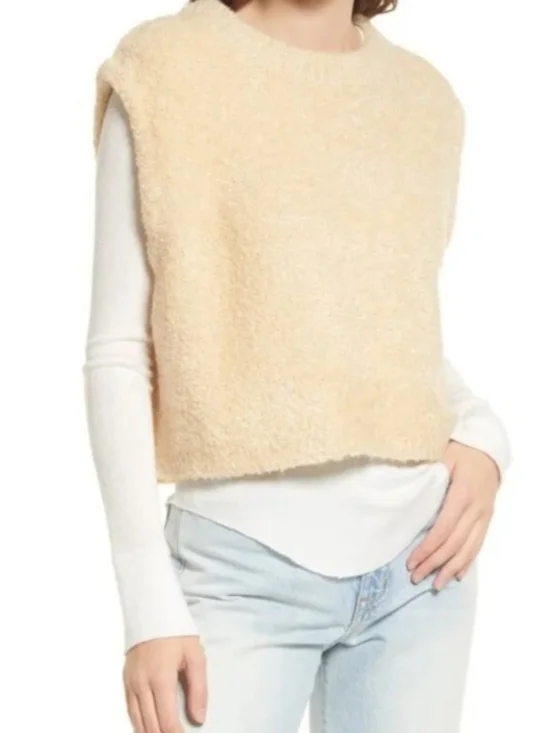 Free People Margot Textured Cropped Sweater Vest Neutral Size XS - Picture 2 of 10